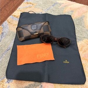 Fendi Chocolate Brown Sunglasses with Orange Cloth & Case